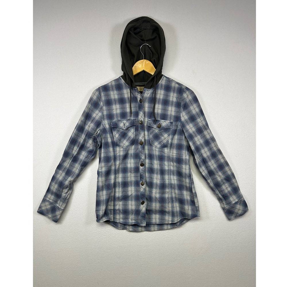 Grunge Cabin Legacy Falls Womens Sm Blue Plaid Hooded‎ Long Sleeve Button Shirt